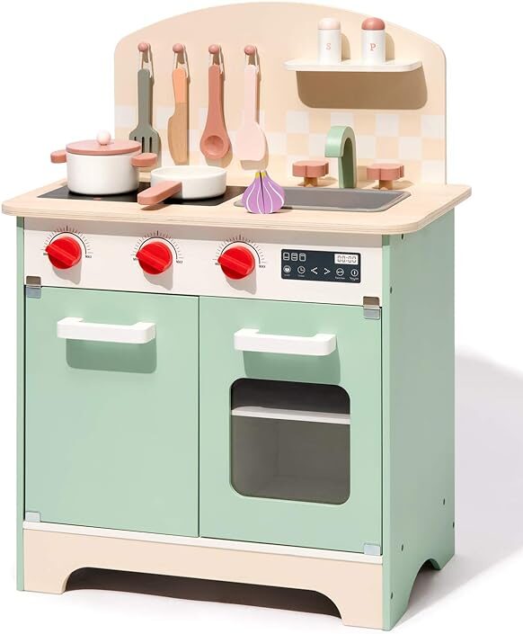 ROBUD Kids & Toddlers Kitchen Playset, Wooden Pretend Play Kitchen Set