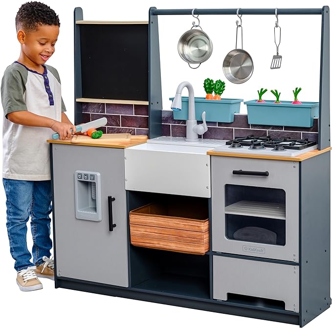 KidKraft Wooden Farm to Table Play Kitchen with EZ Kraft Assembly™, Lights & Sounds, Ice Maker and 17 Accessories