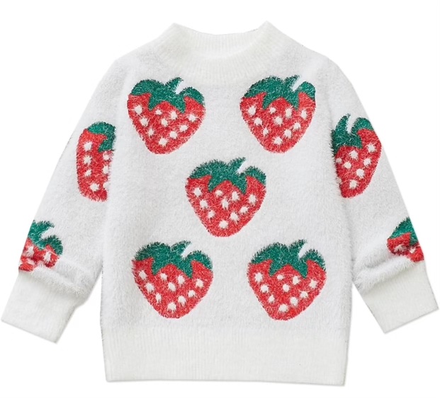 PATPAT Toddler Baby Girl Sweater Winter Strawberry Print Pullover Top Warm Long Sleeve Clothes 