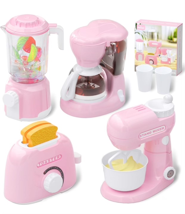 Kitchen Appliances Toys, Toy Kitchen Set for Kids Play Kitchen Accessories Set, Blender, Coffee Maker Machine, Mixer and Toaster