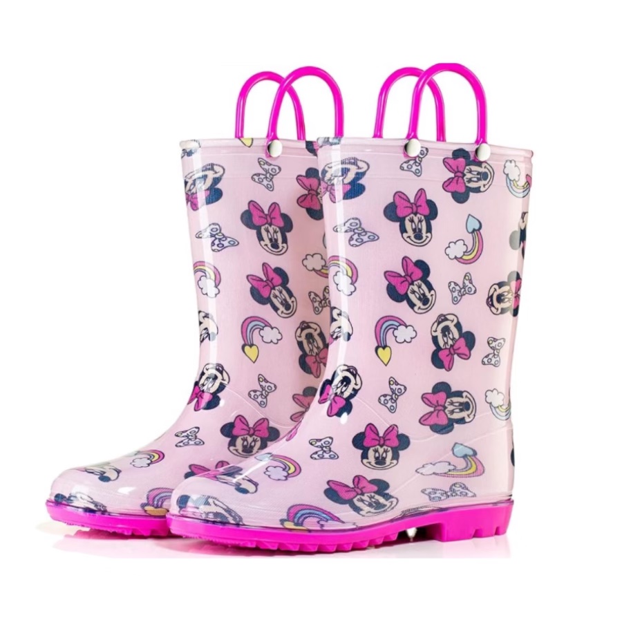 Disney Minnie Mouse Girls PVC Rainboots - Lightweight and Waterproof - Easy-On Handle 