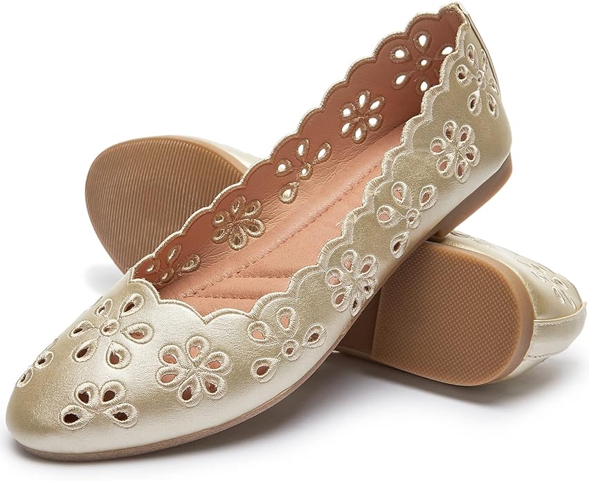 FRACORA Women's Ballet Flats with Floral Eyelets