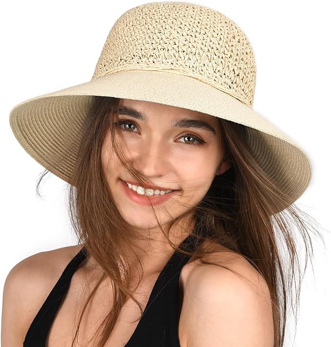 FURTALK Sun Hats for Women Beach Hat Wide Brim Handmade Straw Hat