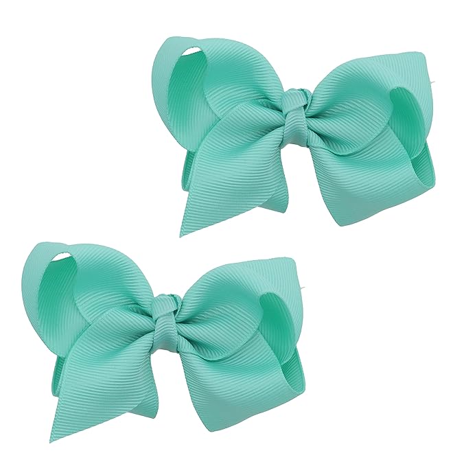 3 Inch Grosgrain Bow for Little Girls- Set of 2 (Mint)